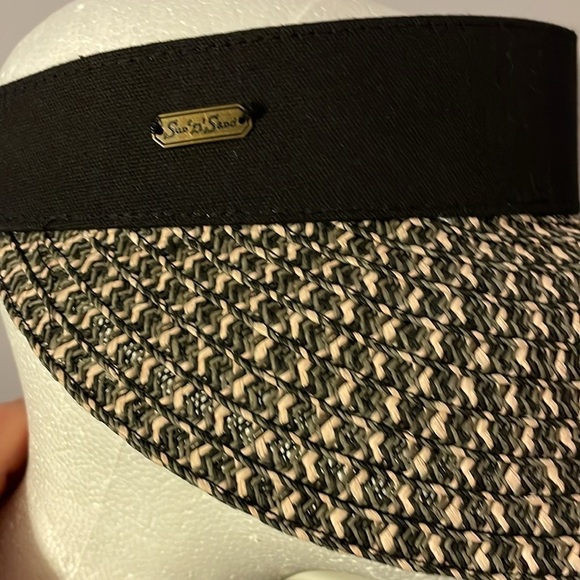 Sun N’ Sand Headwear Wide Brim Woven Visor Hat OS Black White Gray - Picture 11 of 13